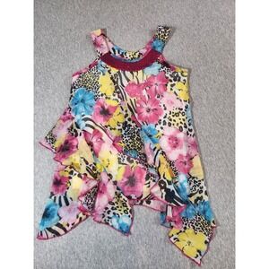 Pogo Club of NY Floral Animal Print Top Kids S 7/8 Multicolor Sequin Ruffle